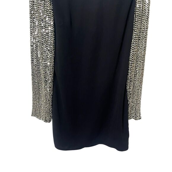 Parker Sequin Sleeve Open Back Cocktail Mini Dress Boat Neck Black Large - Picture 5 of 14